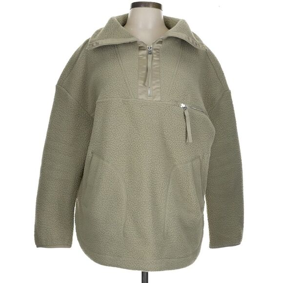 Varley Daniel Fleece Tan Sage Green 100% Recycled Polyester Teddy Pull Over - Picture 2 of 9